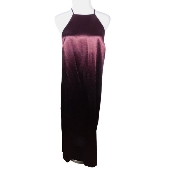 A New Day Burgundy Satin Halter Midi Dress Criss-Cross Back Sz S - Picture 1 of 11